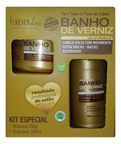 Kit Especial Banho de Verniz Forever Liss com Shampoo 300ml Máscara 250g