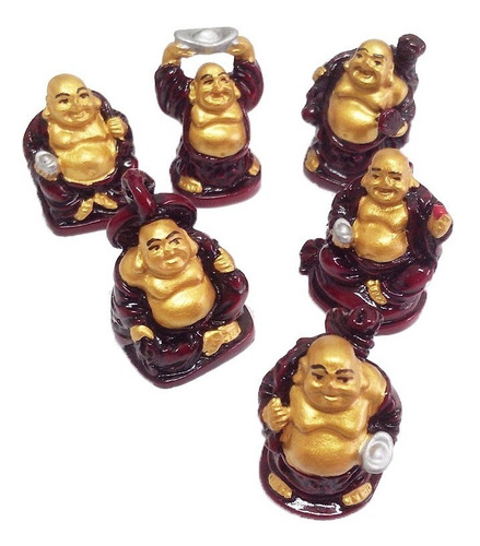 Imagem 4 de 8 de Estatueta Buda Em Resina Vinho Com 6 Pçs 3,5cm Novo