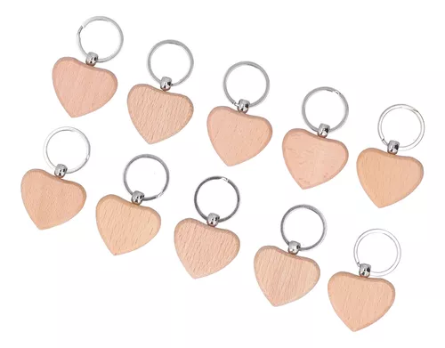 Llaveros de madera con forma de corazón, 10 unidades de etiquetas de madera  en blanco para manualidades, manualidades, llavero de madera, llavero de