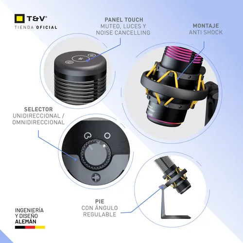 Micrófono Condensador Gamer Y Streaming Plug And Play Negro Thonet And Vander VX320