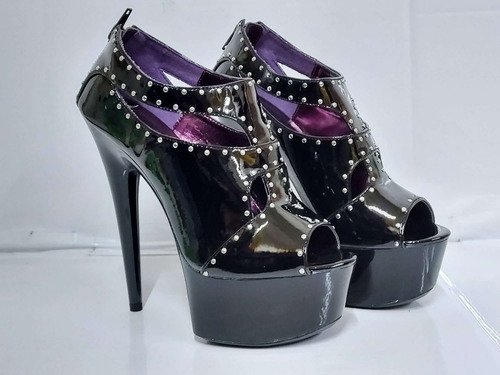 Zapatillas Negras C Morado Remaches Peep Toe 23mx 609-hostel