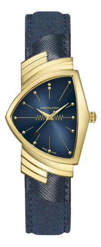 Reloj Hamilton H24301941 Ventura Quartz Caratula Azul Bisel Dorado