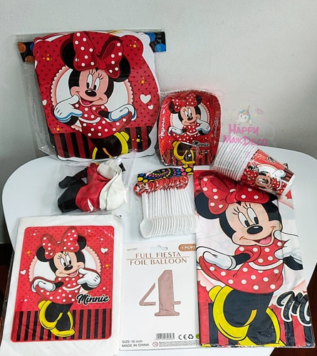 Set, Kit Decoración Infantil Minnie Mouse, Para 12 Personas.