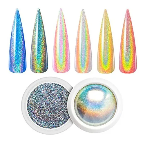 Polvo De Uñas Holográfico Cromado Efecto Espejo De Unicornio
