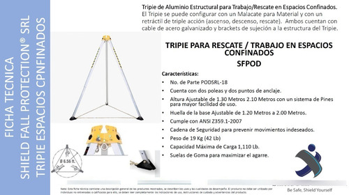 Tripie Espacios Confinados Sfp Shield Fall 30 Metros Inox