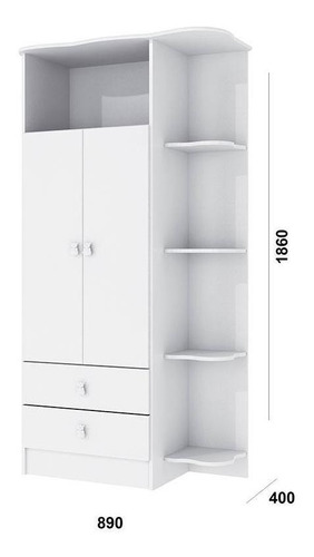 Guarda-roupa Infantil 2 Portas 2 Gavetas Branco 1420