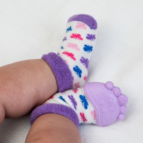 Calcetines Con Mordedera Para Bebé Con Bolsa Nuby Morado