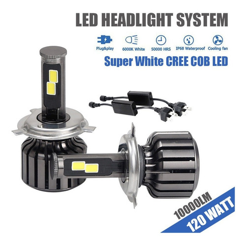 H4 120w10000lm Super White Cree Cob Led Al-in-one Kit De Far