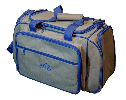 Imagen 2 de 6 de Bolso Picnic Bamboo Camping Cubiertos Vajilla 4 Pers Termico