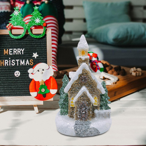 Casa De Nieve Iluminada Para Navidad, Multiusos, De Resina D