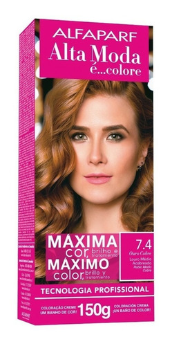 Tintura Alfaparf Alta moda é colore Pigmentos micronizados concentrados tom 7.4 loiro médio cobre para cabelo