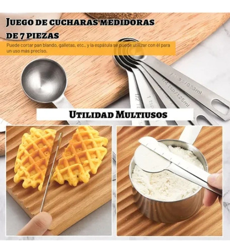 Juego De 7 Cucharas Medidora De Acero Inoxidable Caja Regalo Plateado