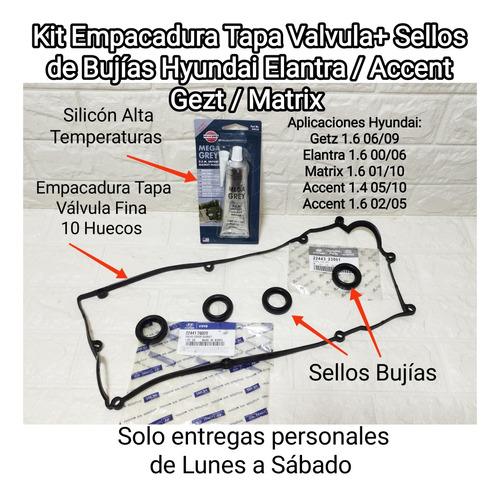 Empacadura Tapa Valvula Fina+ Sellos Hyundai Elantra/ Getz 