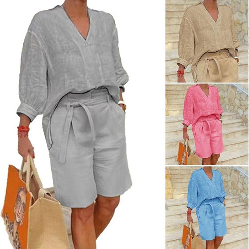 Conjunto De Camisa Y Pantalón De Lino De Algodón Para Mujer
