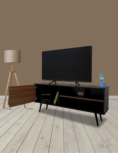 Mueble Para Tv Decomobil Credenza Con Pasacables Color NEGRO MATE | NOGAL NEO