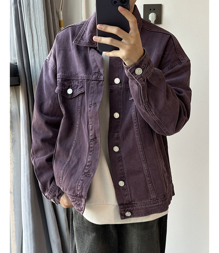 Chaqueta Vaquera Morada De Otoño Para Hombre Street Style