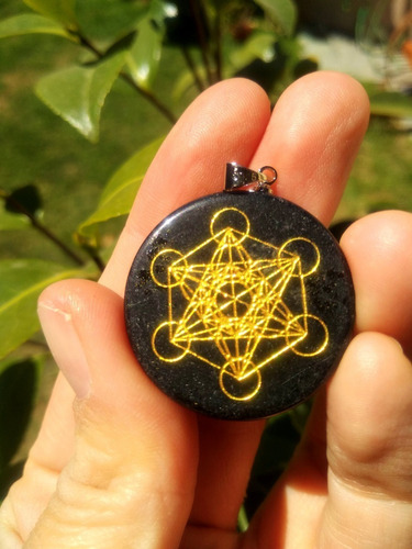 Colgante Onix Negro Metatron Grabado + Cadena Plata + Bolso