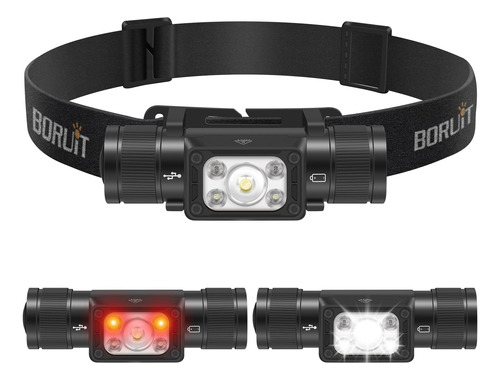 Boruit Hp350 - Linterna Frontal Led Recargable Con Luz Roja,