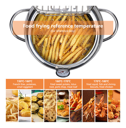 Freidora De Acero Inoxidable Con Tapa Y Termómetro