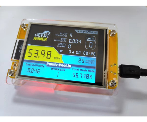 Ecrã Bitcoin Nerd Miner V2 55-56kh/s De 2,8 Polegadas Btc Ne