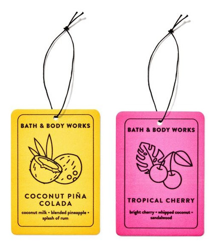 2 Aromatizantes Colgantes Para Auto Bath And Body Works Coconut Piña Colada Y Tropical Cherry