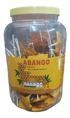 Frasco Con 100 Paletas Abango Con Miel Y Propoleo De 7 G C/u
