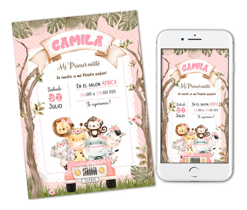 Kit Imprimible Safari Para Nenas Con Textos Editables