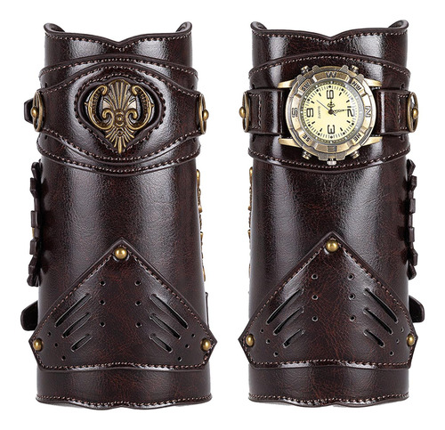 Protectores De Brazo De Cuero Pu, Muñequera Steampunk Con