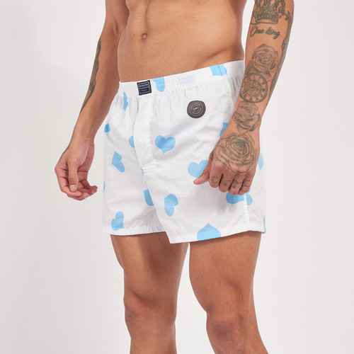 Bóxer Hombre Kevingston Estampado Blanco Corazones Celestes