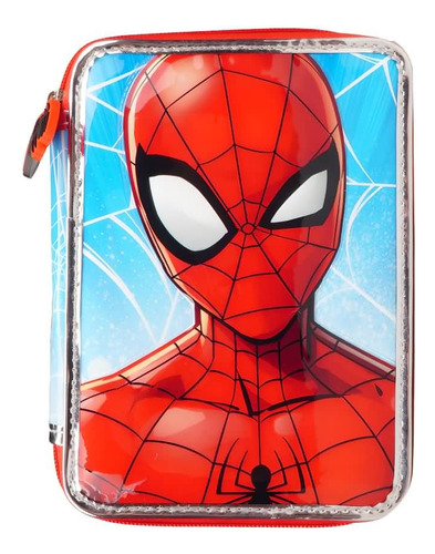 Cartuchera Spiderman 2 Pisos Pvc Accesorios De Color Rojo