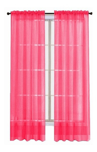 Cortina Traslucida 264cm Ancho X 160cm Largo En 2 Paneles Color Rosa Mexicano