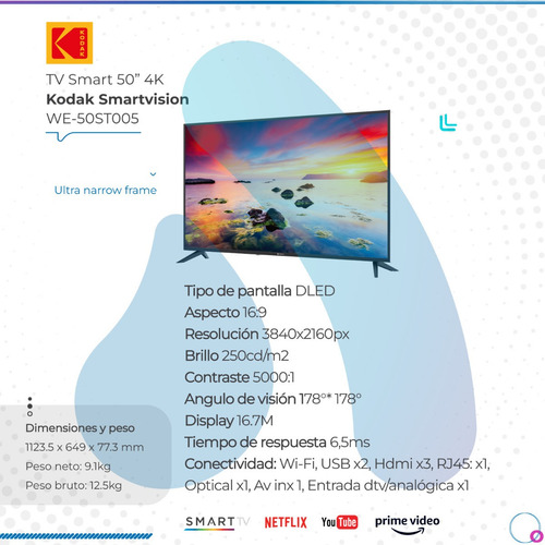 Smart Tv Kodak Smartvision Fhd Led 50 Pulgadas We-50st005