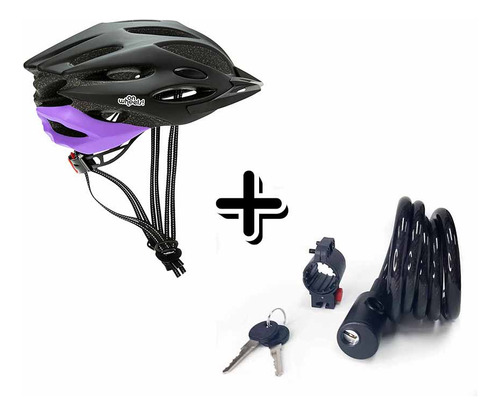 Casco Sport Negro Morado Para Bicicleta + Cadena