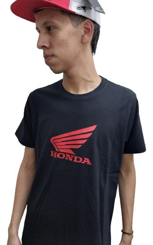 Remera Honda Wing Negra (t,m) Original - Motor Dos