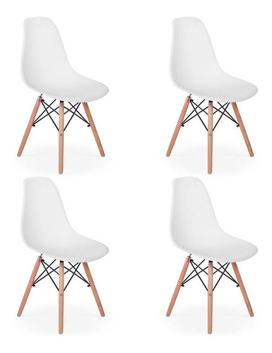 Conjunto 4 Cadeiras Charles Eames Eiffel Wood Base Madeira