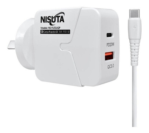 Cargador Rápido Celular Nisuta 2 Puertos Usb Con Cable Usb C