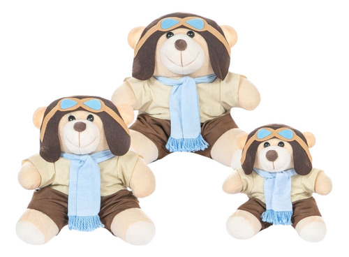 Trio De Urso Nicho Aviador Azul Bebê / Marinho Decoração