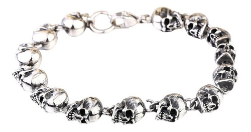 Pulsera Brazalete Cráneos Calaveras Acero Inoxidable Hombre