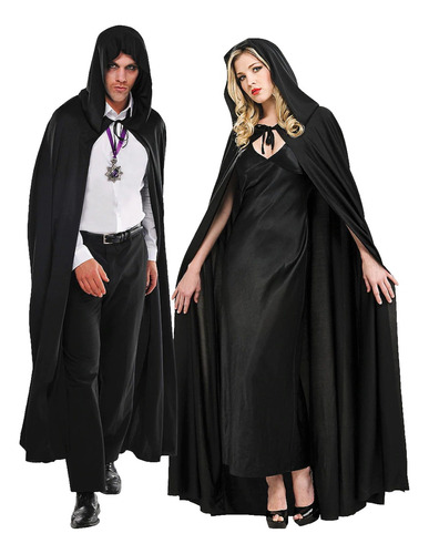 Capa Negra Con Capucha Grande 130cm Disfraz Halloween