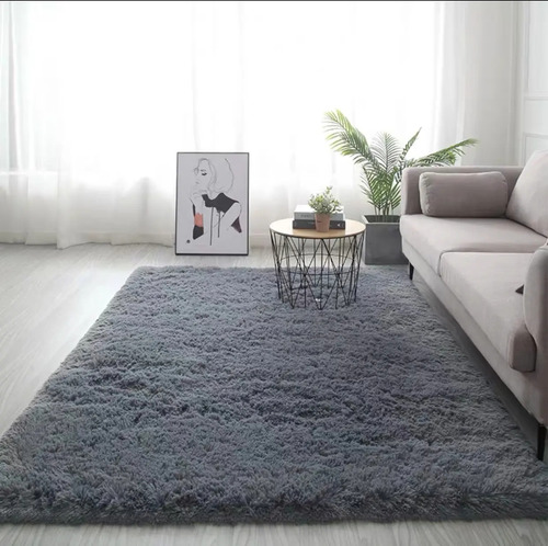 Alfombra De Piso Pelo De Mono Liso Rectangular 100 X 140 1.4 M 1 M Gris Oscuro