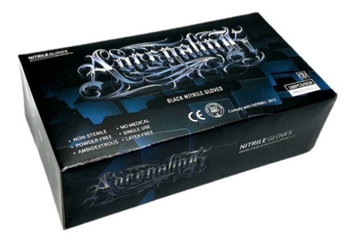 Imagen 2 de 2 de Guantes descartables Adrenalink Black color negro talle M de nitrilo x 100 unidades