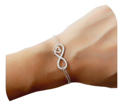 Pulsera Acero Blanco Dije Diseño Infinito Corazón Calado 