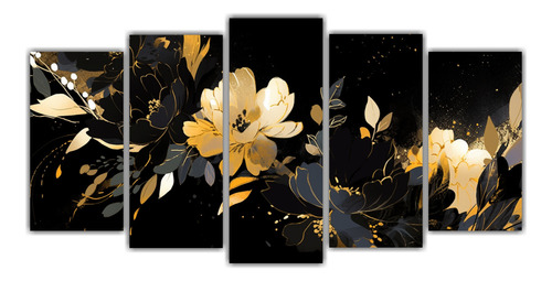 250x125cm Cuadros Diseño Living Gold Y Negro Bastidor Mader