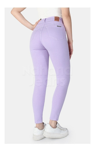 Chupin Crop De Gabardina Nahana Tiro Alto Rosado/morado