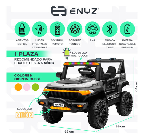 Camioneta Montable Eléctrico Con Control Remoto Para Niña Niño Con Asientos De Piel Carro Todo Terreno Bcx-7 Naranja Tigre Enyz Led Neon Y Muticolor Música Bluetooth Edades De 2 A 5 Años