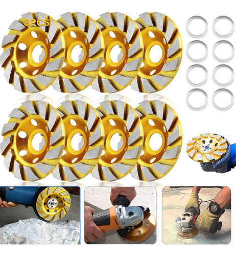 Jyybn 8 Piezas Diamante Concreto Molienda Rueda, 12 Segmento Concreto Molienda Rueda Angular - Pulir Y Limpiar Piedra, Cemento, Superficie De Mármol, 4 Pulgadas King Kong Grinder Disco (amarillo)