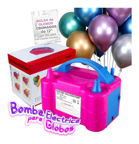 Bomba Para Inflar Globos Electrica + 50 Globos Cromados