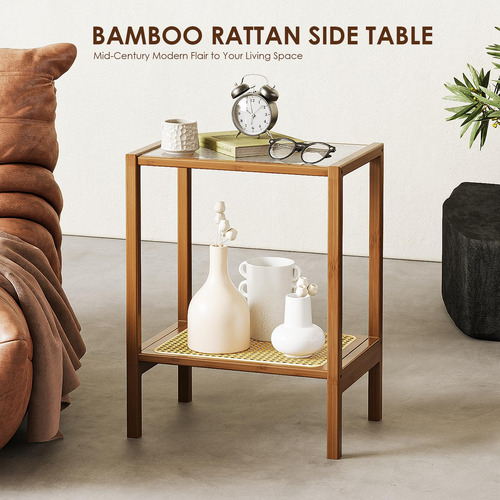 Mesa Auxiliar De Ratán Bohemia De 2 Niveles Para Sala