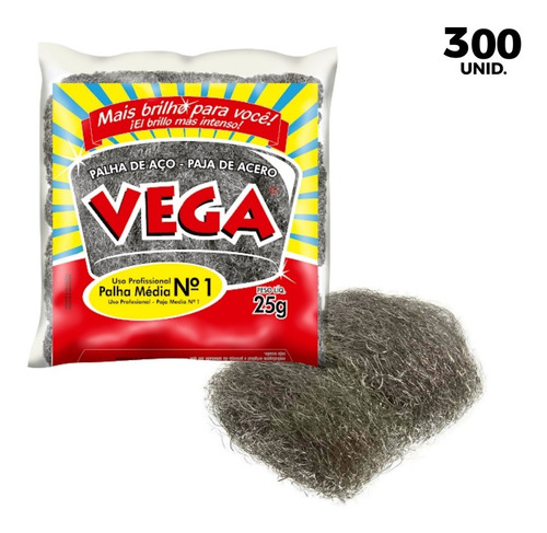 Kit Palha De Aço Número 01 Vega Steel Profissional 300 Unid.