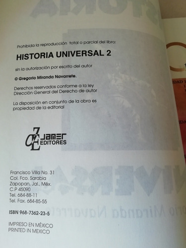 Historia Universal 2 Gregorio Miranda Navarrete Janet (Usado)